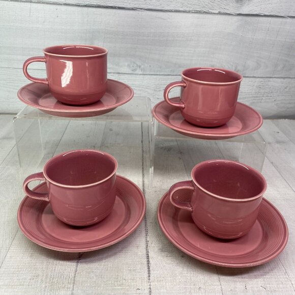 Nancy Calhoun DARK ROSE Japan Smooth Stoneware 8oz Flat Cup & Saucers Set of 4 - Picture 4 of 16